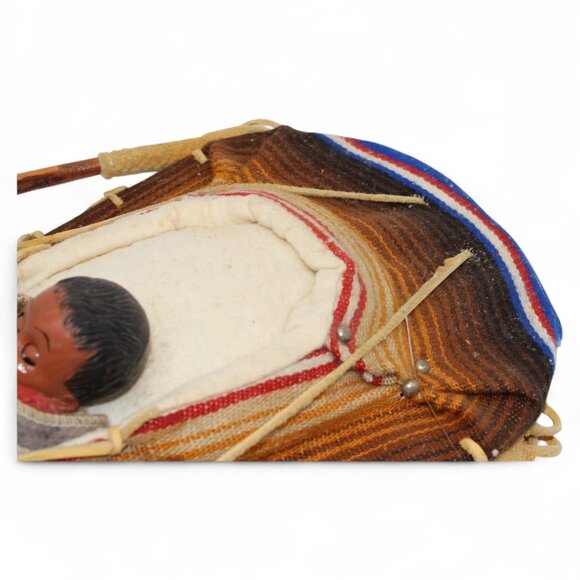 Vintage Native American Style Cradleboard Doll With Handwoven Wool & Leather Acc - Picture 9 of 10